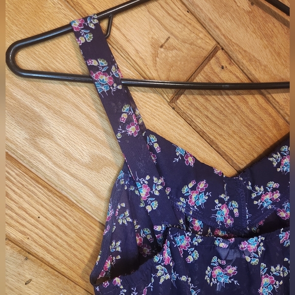 Kina purple floral sheer extra small lace top button down blouson tank top - Picture 9 of 10